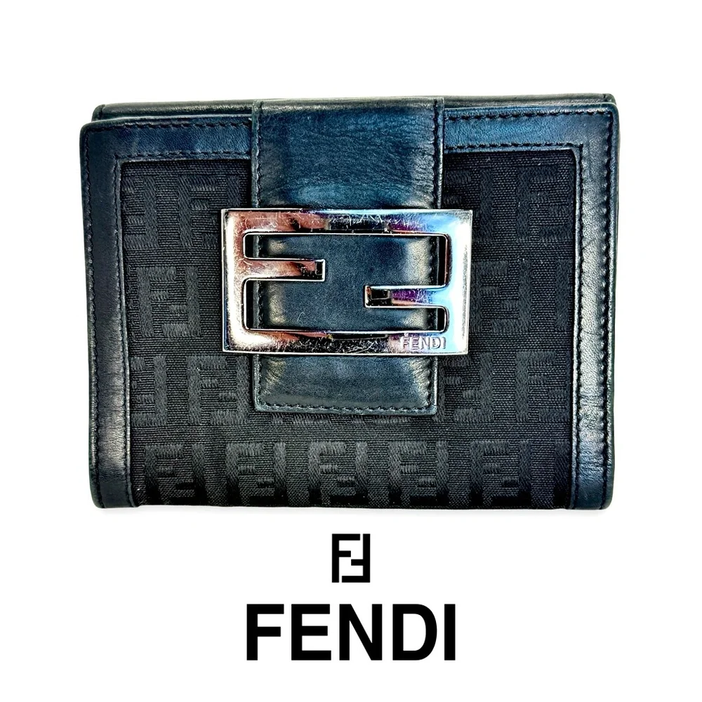 EUC FENDI Zucchino FF Logo Compact Wallet!
